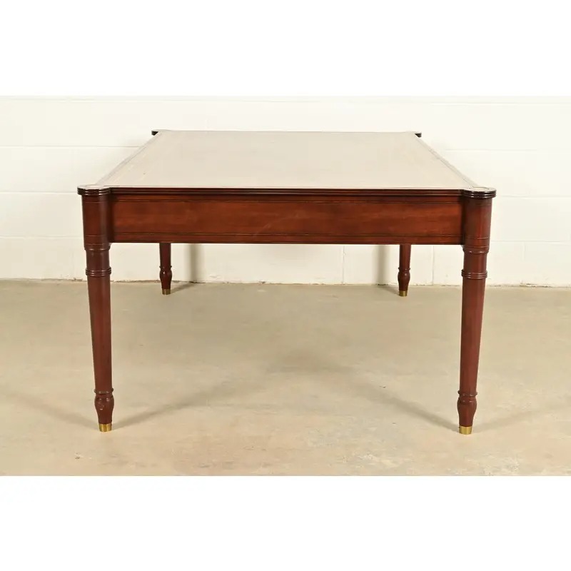 Baker Furniture Stately Homes Collection English Regency Carved Mahogany Leather Top Partner's Desk - Image 17