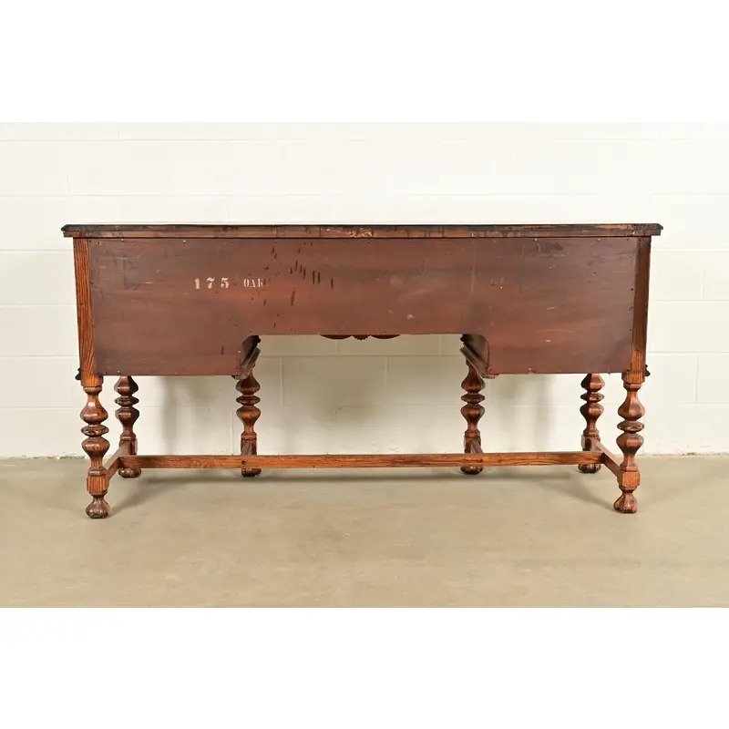 Early Romweber Antique English Jacobean Carved Oak and Burl Wood Sideboard, Circa 1900 - Image 17