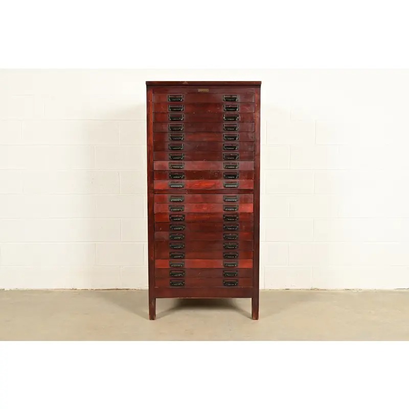 Antique Arts & Crafts Mahogany 20-Drawer Architect's Blueprint Flat File Cabinet by Hamilton, Circa 1900 - Image 2