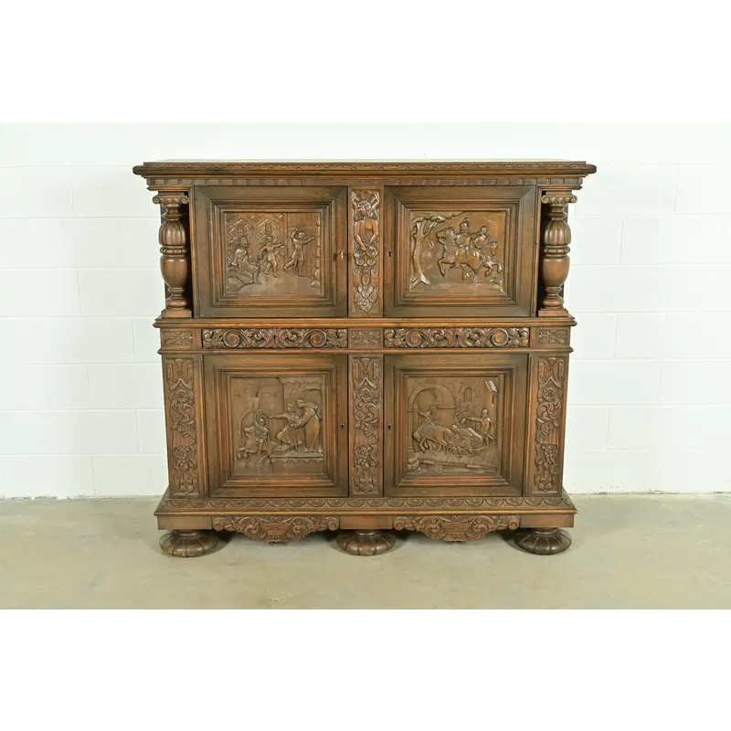 Antique Danish Renaissance Revival Carved Oak Bar Cabinet, Circa 1890s - Image 2