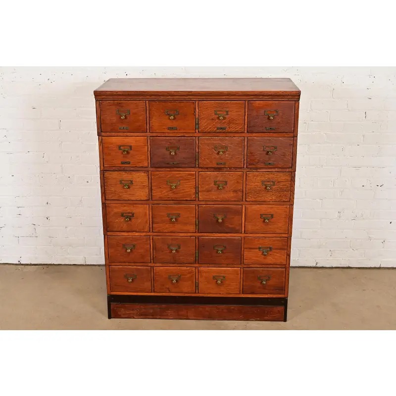 Antique Mission Oak Arts & Crafts 24-Drawer Card Catalog or File Cabinet, Circa 1900 - Image 2