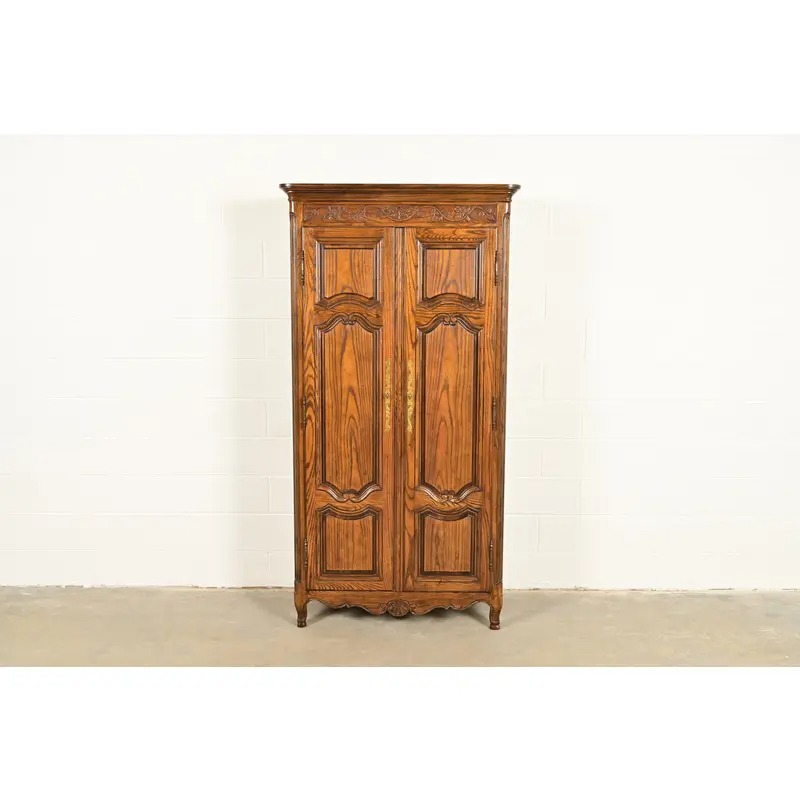 Baker Furniture French Provincial Louis XV Carved Oak Armoire Dresser or Linen Press, Circa 1960s - Image 2