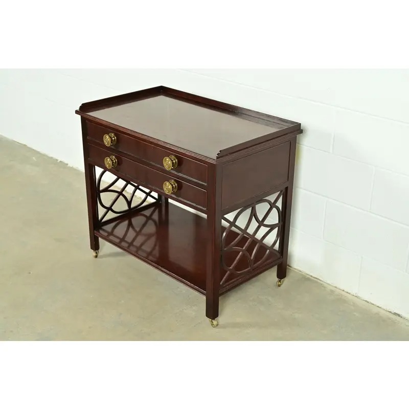 Baker Furniture Historic Charleston Chippendale Carved Mahogany Rolling Buffet Server or Bar Cart - Image 2