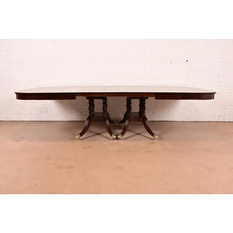 Baker Furniture Style Georgian Mahogany Double Pedestal Extension Dining Table, Newly Refinished - Image 2