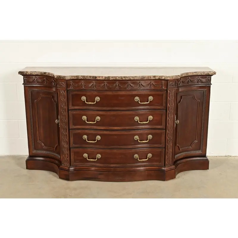 Bernhardt French Regency Louis XVI Carved Mahogany Marble Top Sideboard Credenza - Image 2