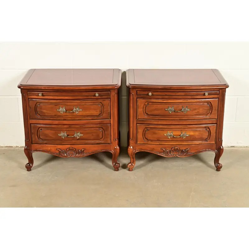 Century Furniture French Provincial Louis XV Carved Cherry Wood Nightstands, Pair - Image 2