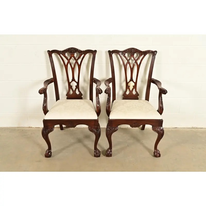 Drexel Heritage Chippendale Carved Mahogany Armchairs, Pair - Image 2