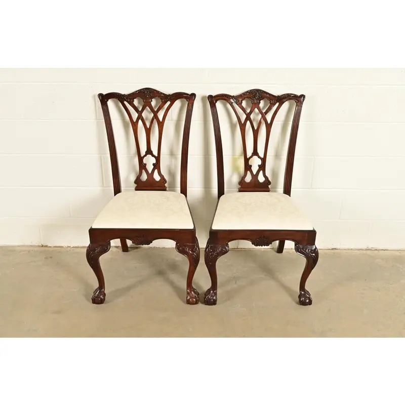 Drexel Heritage Chippendale Carved Mahogany Side Chairs or Dining Chairs, Pair - Image 2