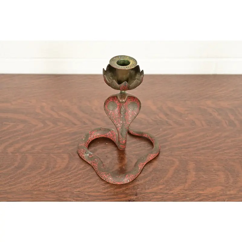 Enameled Bronze Cobra Snake Candlestick - Image 2