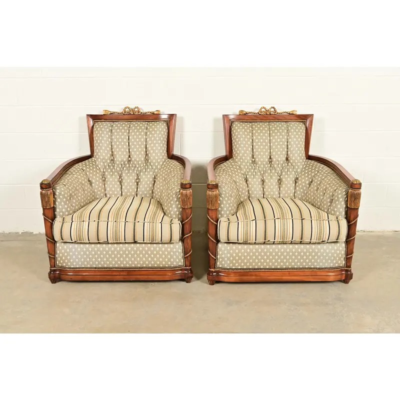 Grosfeld House French Regency Louis XVI Carved Walnut Bergere Armchairs, Pair - Image 2