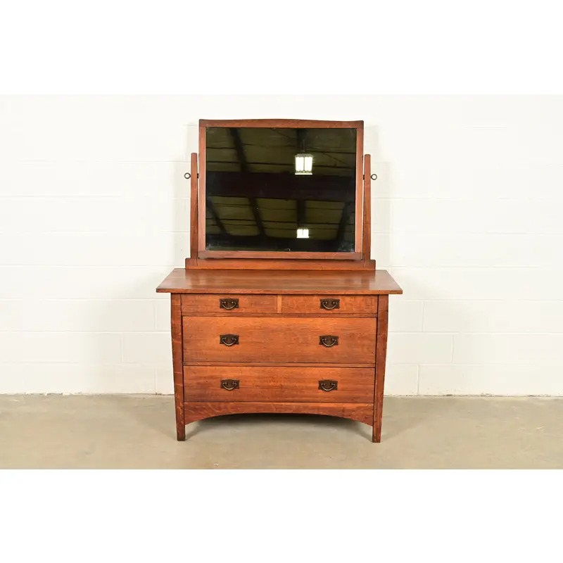 Gustav Stickley Antique Mission Oak Arts & Crafts Dresser With Mirror, Circa 1910 - Image 2