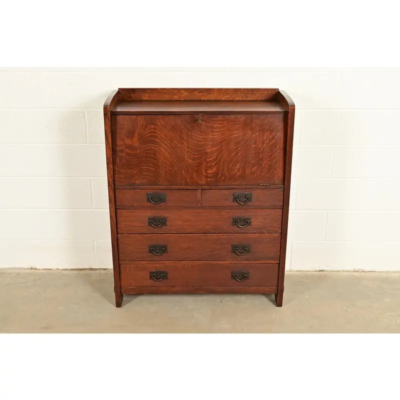 Gustav Stickley Antique Mission Oak Arts & Crafts Drop Front Secretary Desk, Circa 1910 - Image 2
