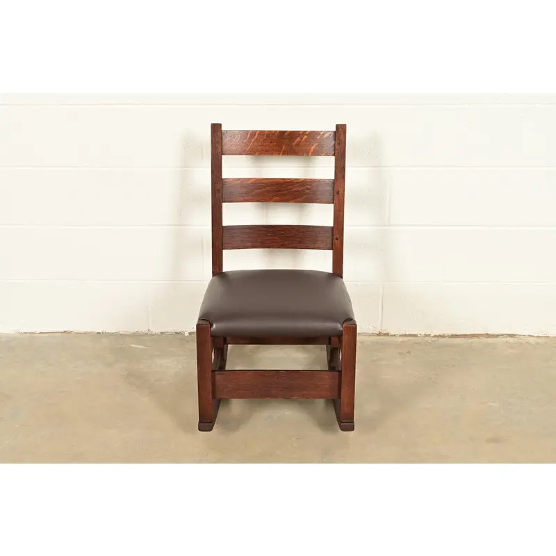 Gustav Stickley Antique Mission Oak Arts & Crafts Ladder Back Rocking Chair, Circa 1910 - Image 2