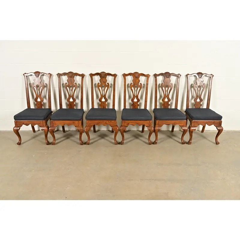 Henredon Georgian Carved Solid Oak Dining Chairs, Set of Six - Image 2