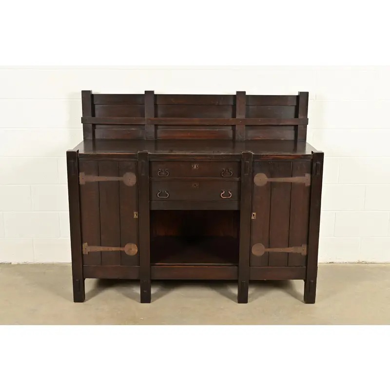 Imperial Furniture Grand Rapids Mission Oak Arts & Crafts Strap Hinge Eight-Leg Sideboard, Circa 1900 - Image 2