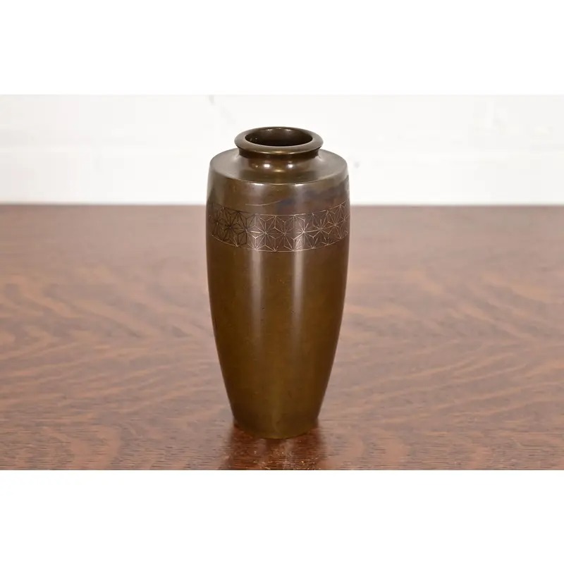 Japanese Meiji Period Antique Arts & Crafts Sterling Silver on Bronze Vase - Image 2