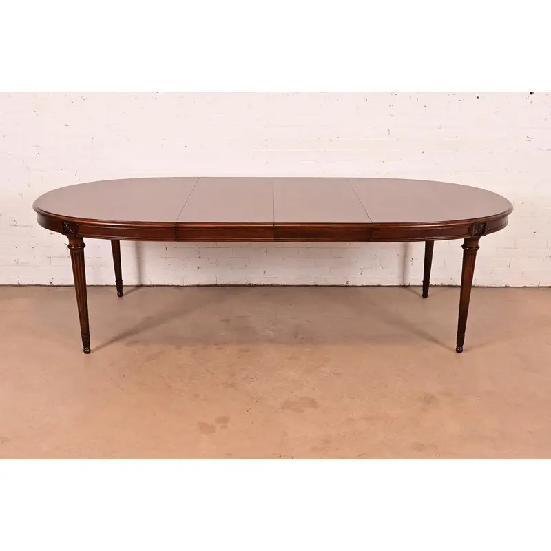 Karges French Regency Louis XVI Carved Walnut Extension Dining Table With Parquet Top, Newly Refinished - Image 2