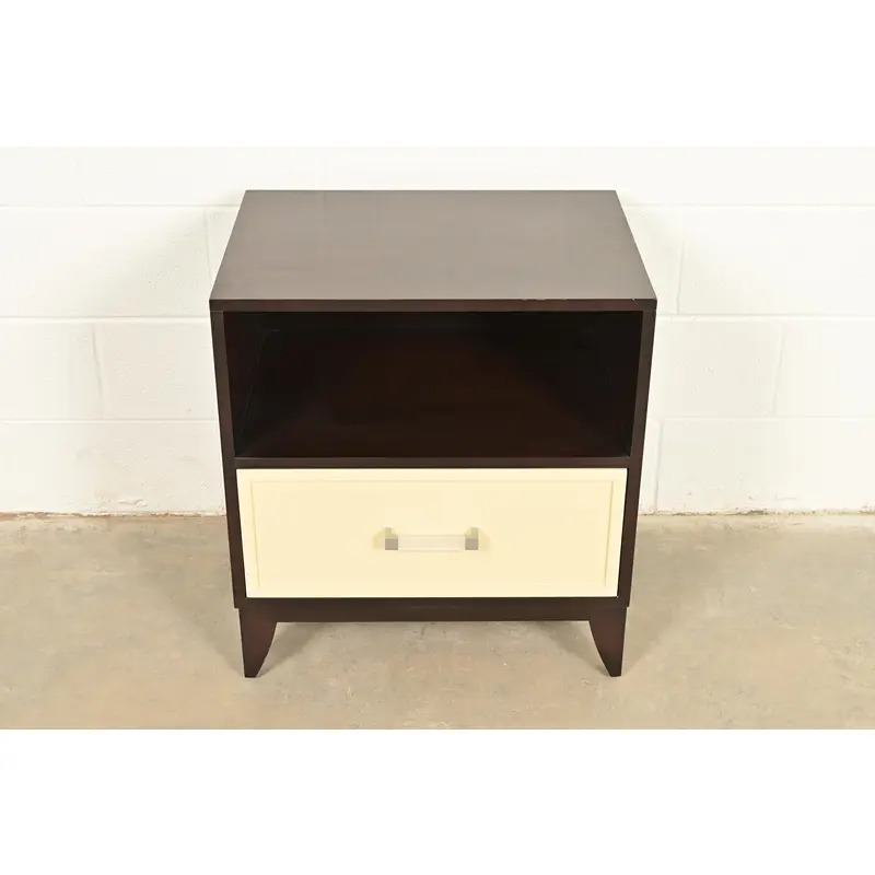 Kindel Furniture Modern Hollywood Regency Mahogany and Cream Lacquered Nightstand - Image 2
