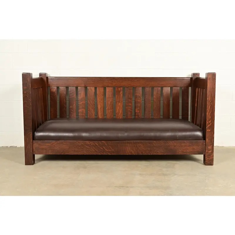 L. & J. G. Stickley Antique Mission Oak Arts & Crafts Settle Sofa or Bench, Newly Refinished - Image 2