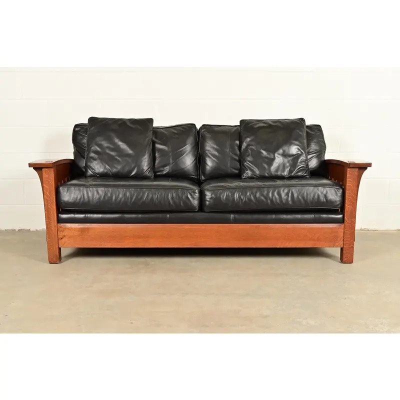L. & J. G. Stickley Mission Oak Arts & Crafts Bow Arm Sofa - Image 2