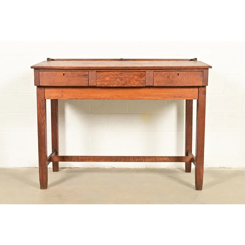 Limbert Style Antique Mission Oak Arts & Crafts Slant Front Architect's Desk, Circa 1910 - Image 2