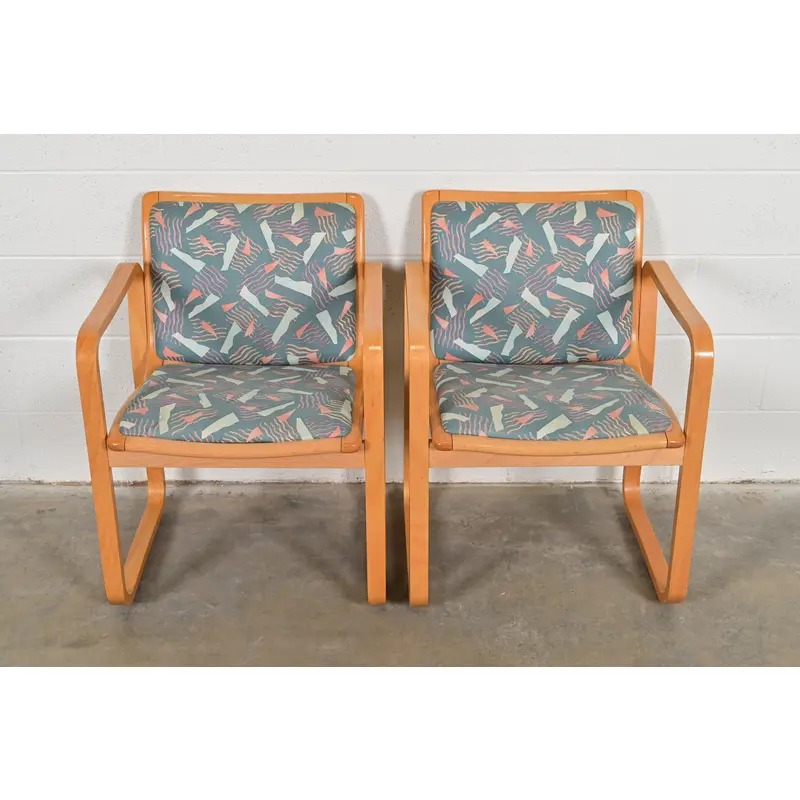 Loewenstein Modern Bent Beechwood Sled Leg Lounge Chairs, Pair - Image 2