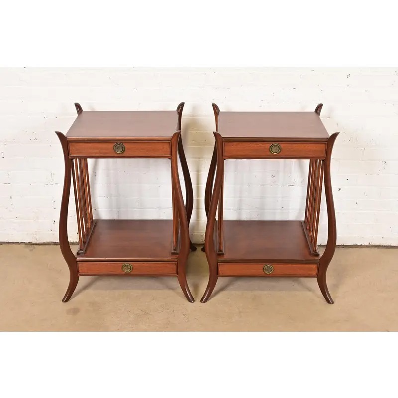 Maslow Freen French Regency Louis XVI Carved Mahogany Nightstands, Newly Refinished - Image 2