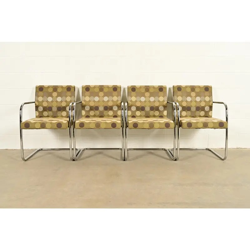 Mies Van Der Rohe Brno Style Mid-Century Modern Chrome Tubular Cantilever Club Chairs, Set of Four - Image 2
