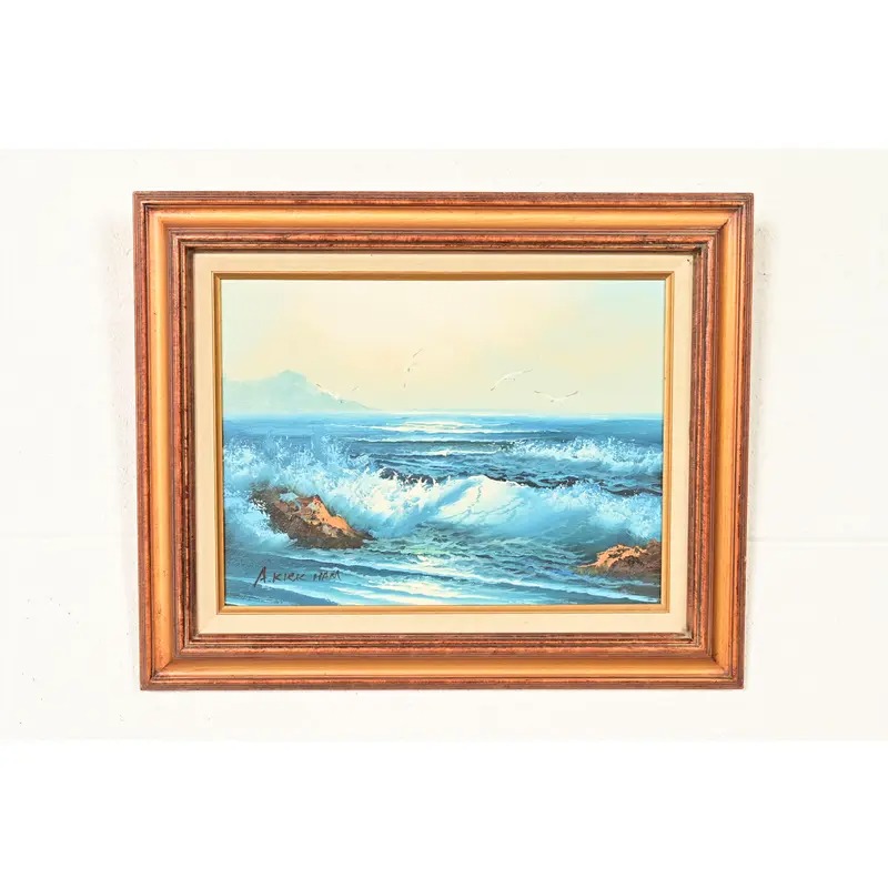 Original Signed A. Kirkham Framed Oil Painting on Canvas of Crashing Waves - Image 2