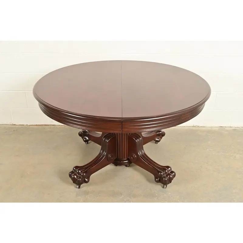 R. J. Horner Antique Victorian Carved Mahogany Split Pedestal Extension Dining Table With Lion Paw Feet, Newly Refinished - Image 2