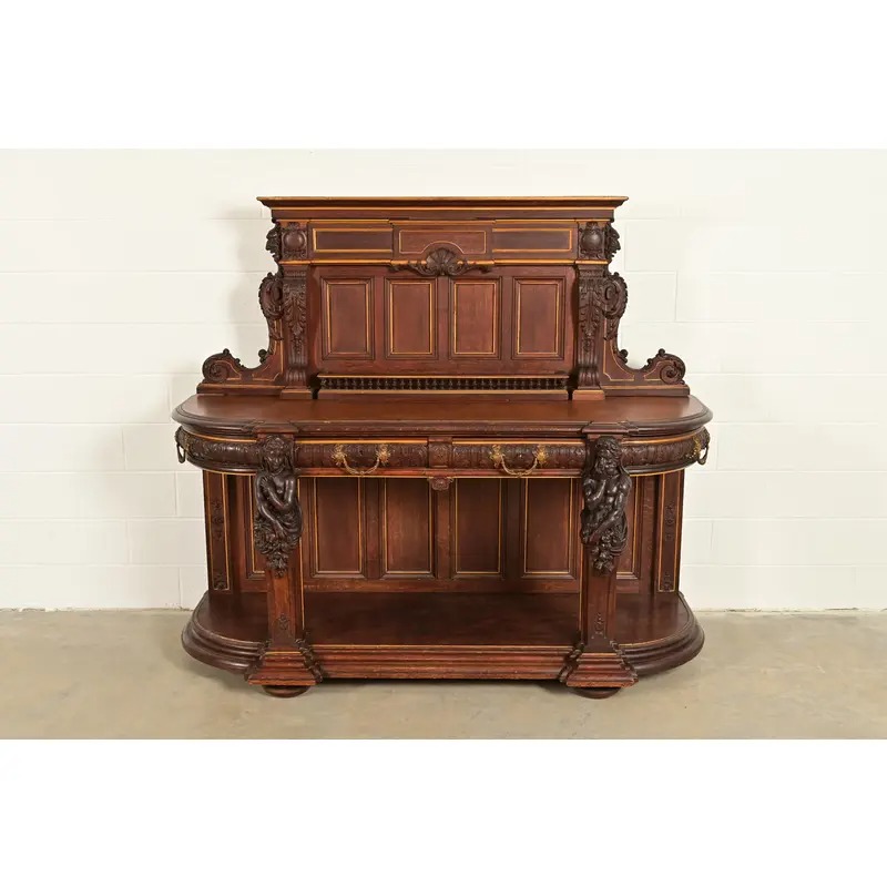 R. J. Horner Renaissance Revival Ornate Carved Oak Sideboard or Bar Cabinet, Circa 1880s - Image 2