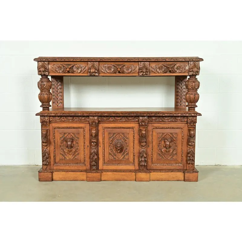 R. J. Horner Style Renaissance Revival Carved Oak Sideboard or Bar Cabinet, Circa 1890s - Image 2