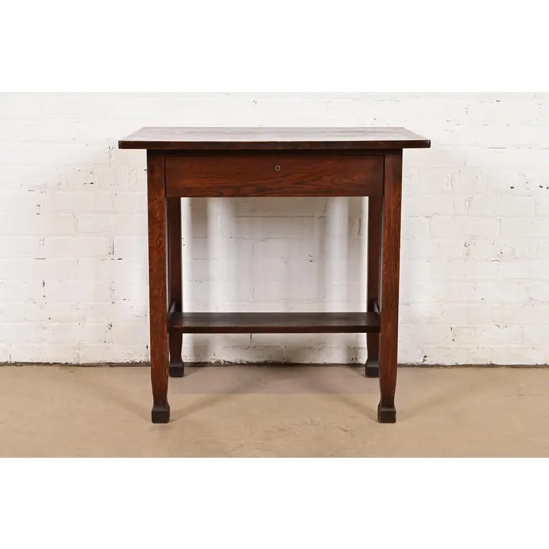 Stickley Brothers Style Antique Mission Oak Arts & Crafts Writing Desk or Library Table, Circa 1910 - Image 2