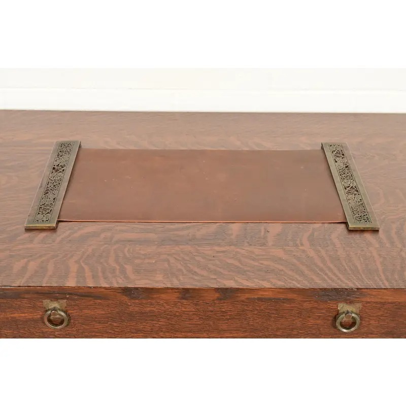 Tiffany Studios New York Grapevine Pattern Bronze Blotter Ends With Leather Desk Blotter - Image 3