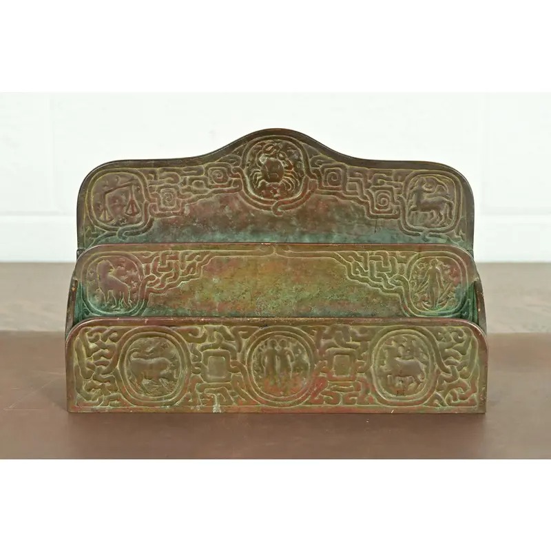 Tiffany Studios New York Zodiac Pattern Bronze Letter Rack - Image 2