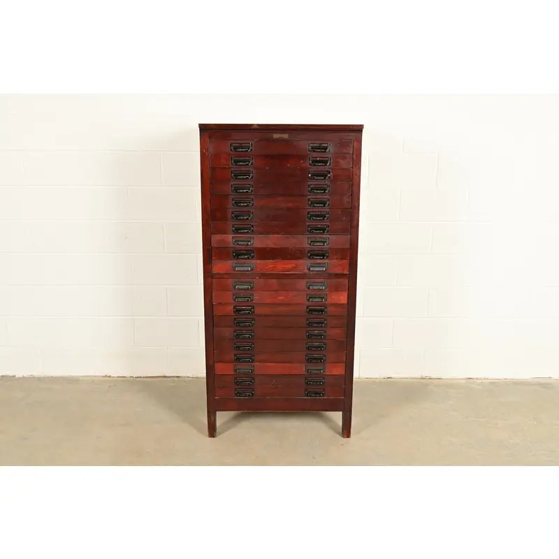 Antique Arts & Crafts Mahogany 20-Drawer Architect's Blueprint Flat File Cabinet by Hamilton, Circa 1900 - Image 3