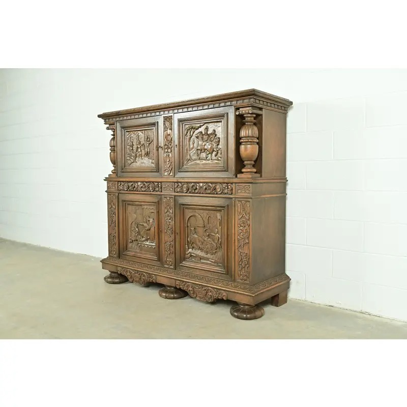 Antique Danish Renaissance Revival Carved Oak Bar Cabinet, Circa 1890s - Image 3
