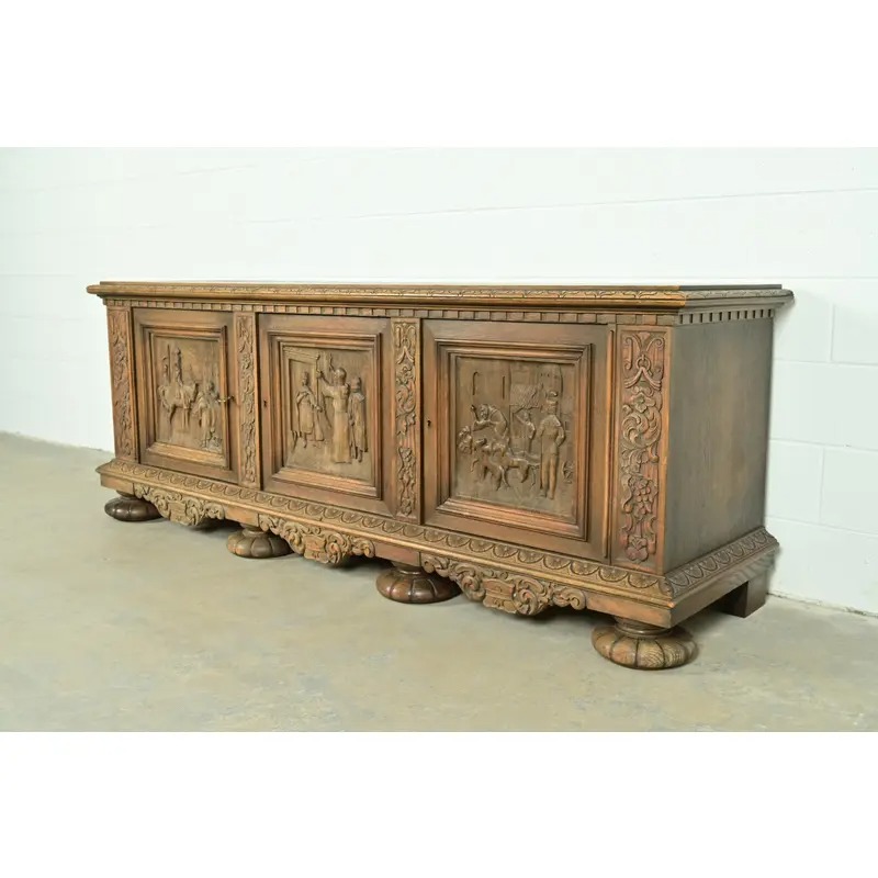 Antique Danish Renaissance Revival Carved Oak Sideboard or Bar Cabinet, Circa 1890s - Image 3