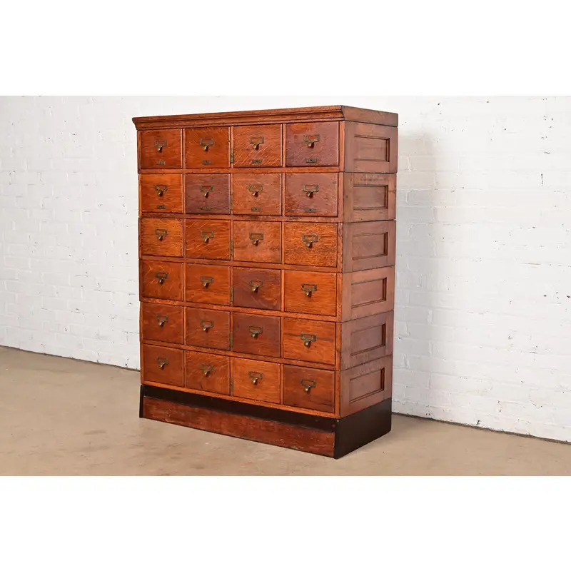 Antique Mission Oak Arts & Crafts 24-Drawer Card Catalog or File Cabinet, Circa 1900 - Image 3