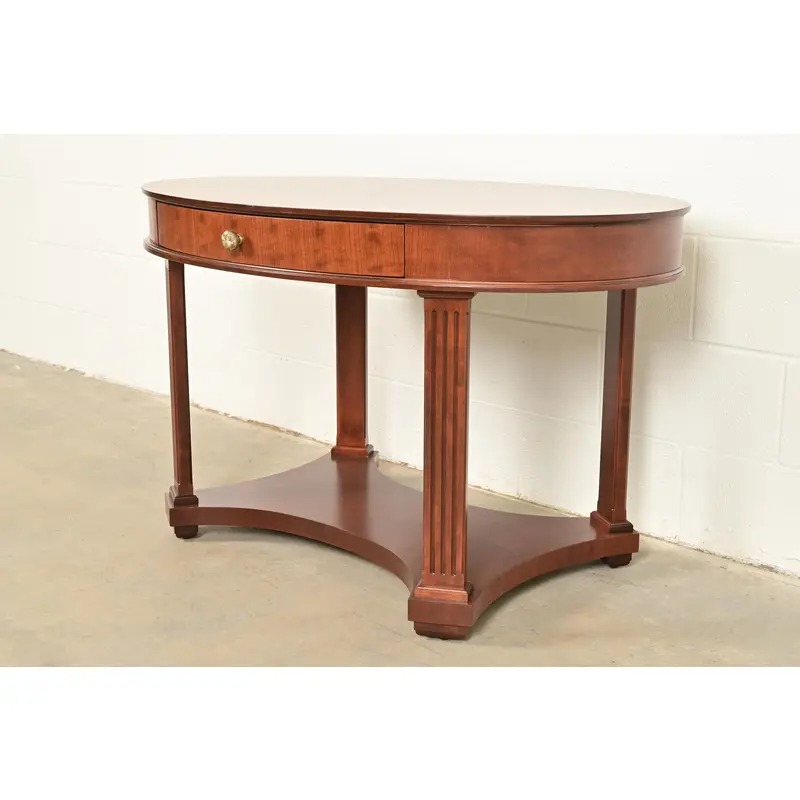 Baker Furniture French Empire Carved Cherry and Burl Wood Library Table or Center Table, Newly Refinished - Image 3