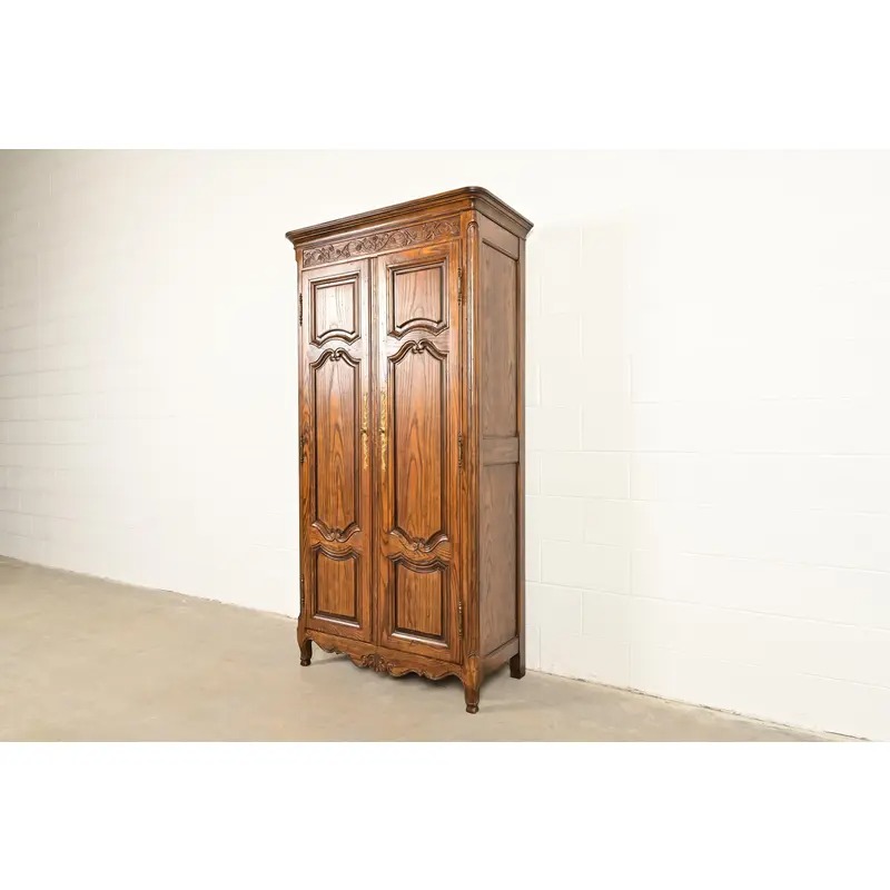 Baker Furniture French Provincial Louis XV Carved Oak Armoire Dresser or Linen Press, Circa 1960s - Image 3