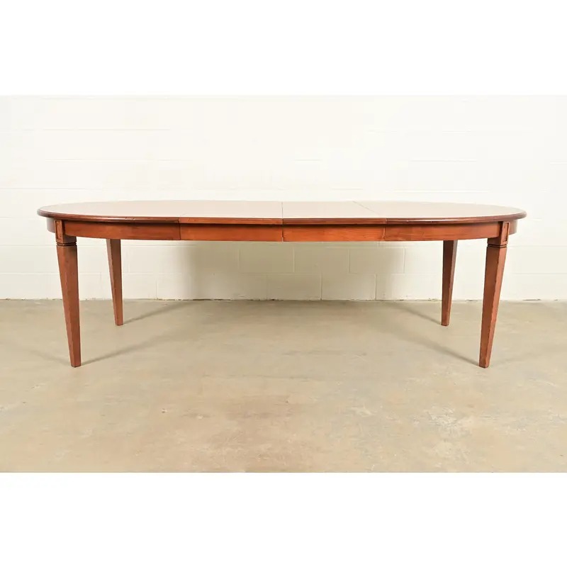 Baker Furniture Style French Regency Louis XVI Carved Walnut Extension Dining Table, Newly Refinished - Image 3