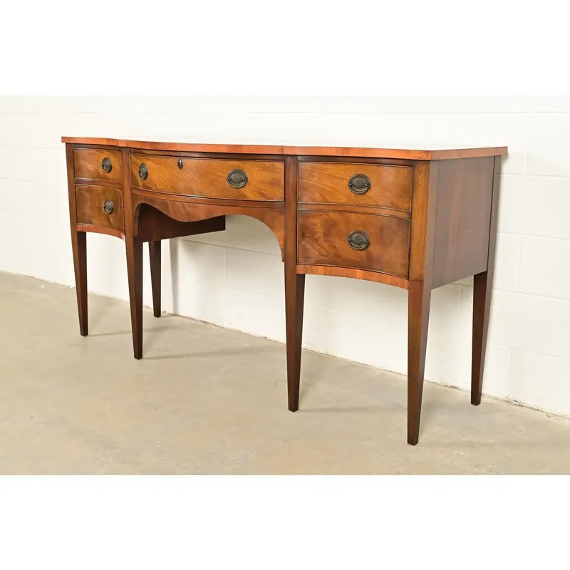 Baker Furniture Style Georgian Flame Mahogany Serpentine Front Sideboard Credenza - Image 3