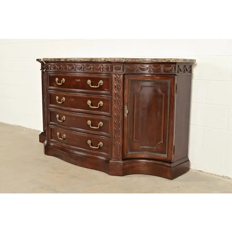 Bernhardt French Regency Louis XVI Carved Mahogany Marble Top Sideboard Credenza - Image 3
