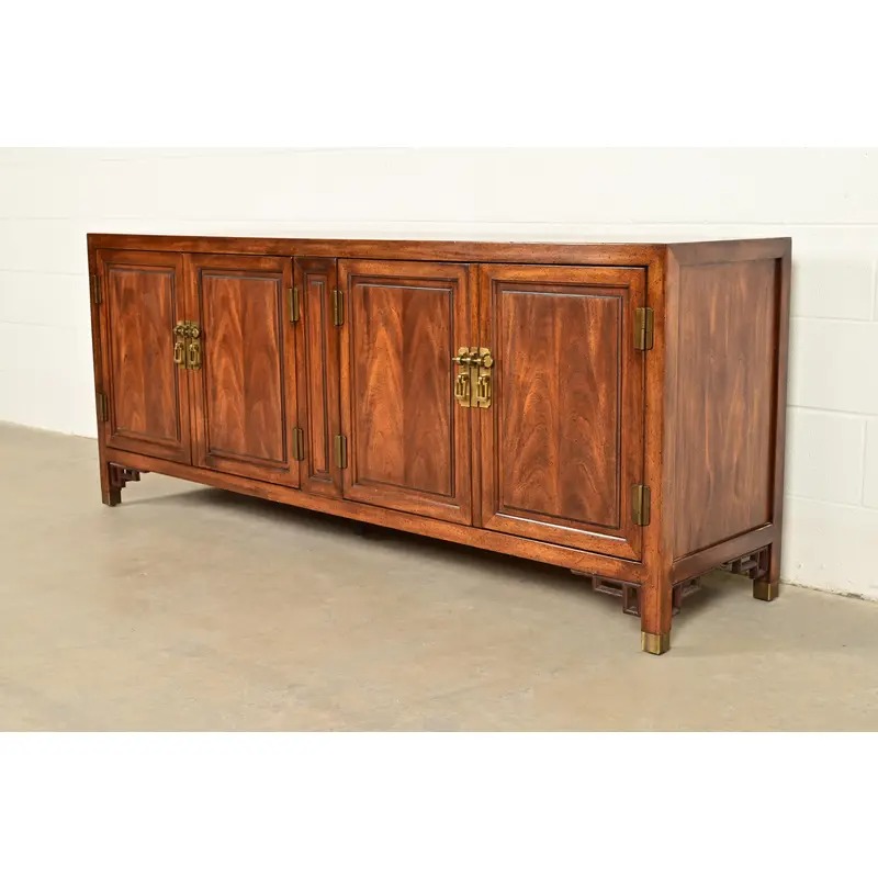 Century Furniture Hollywood Regency Chinoiserie Carved Walnut Sideboard Credenza, Circa 1970s - Image 3