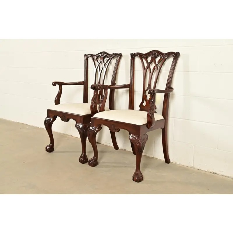 Drexel Heritage Chippendale Carved Mahogany Armchairs, Pair - Image 3