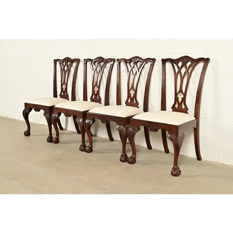 Drexel Heritage Chippendale Carved Mahogany Dining Chairs, Set of Four - Image 3