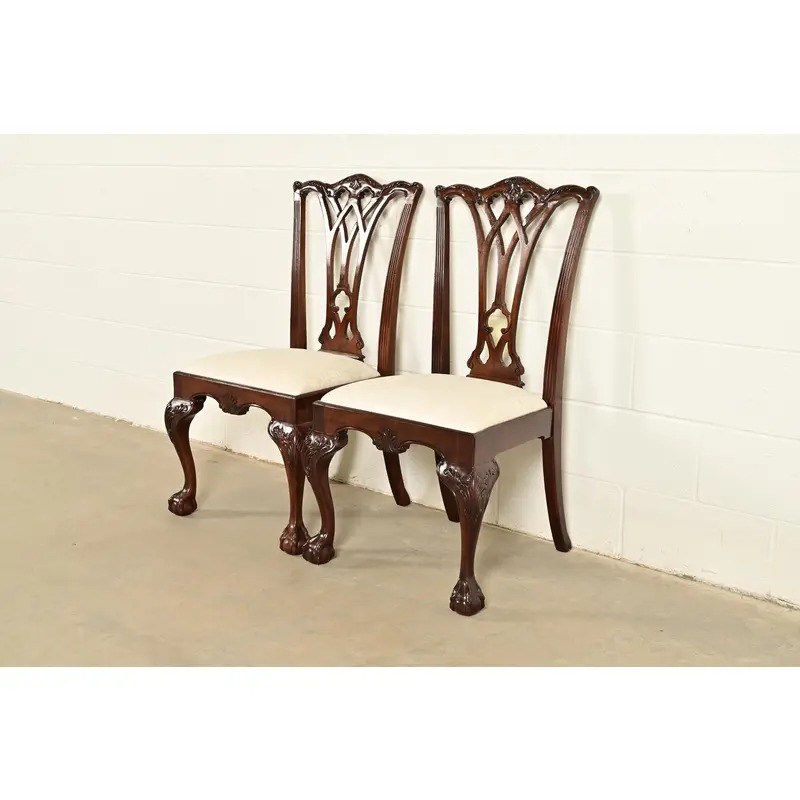 Drexel Heritage Chippendale Carved Mahogany Side Chairs or Dining Chairs, Pair - Image 3