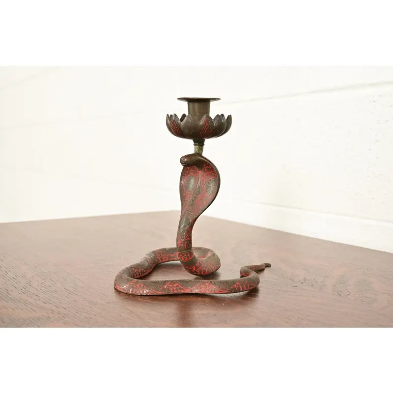 Enameled Bronze Cobra Snake Candlestick - Image 3