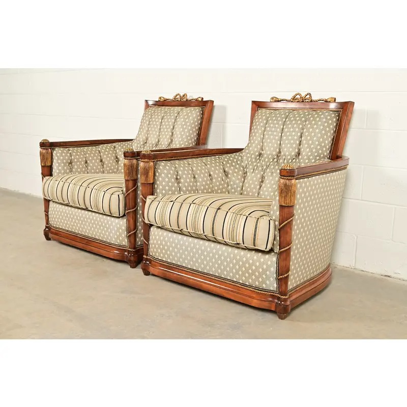 Grosfeld House French Regency Louis XVI Carved Walnut Bergere Armchairs, Pair - Image 3
